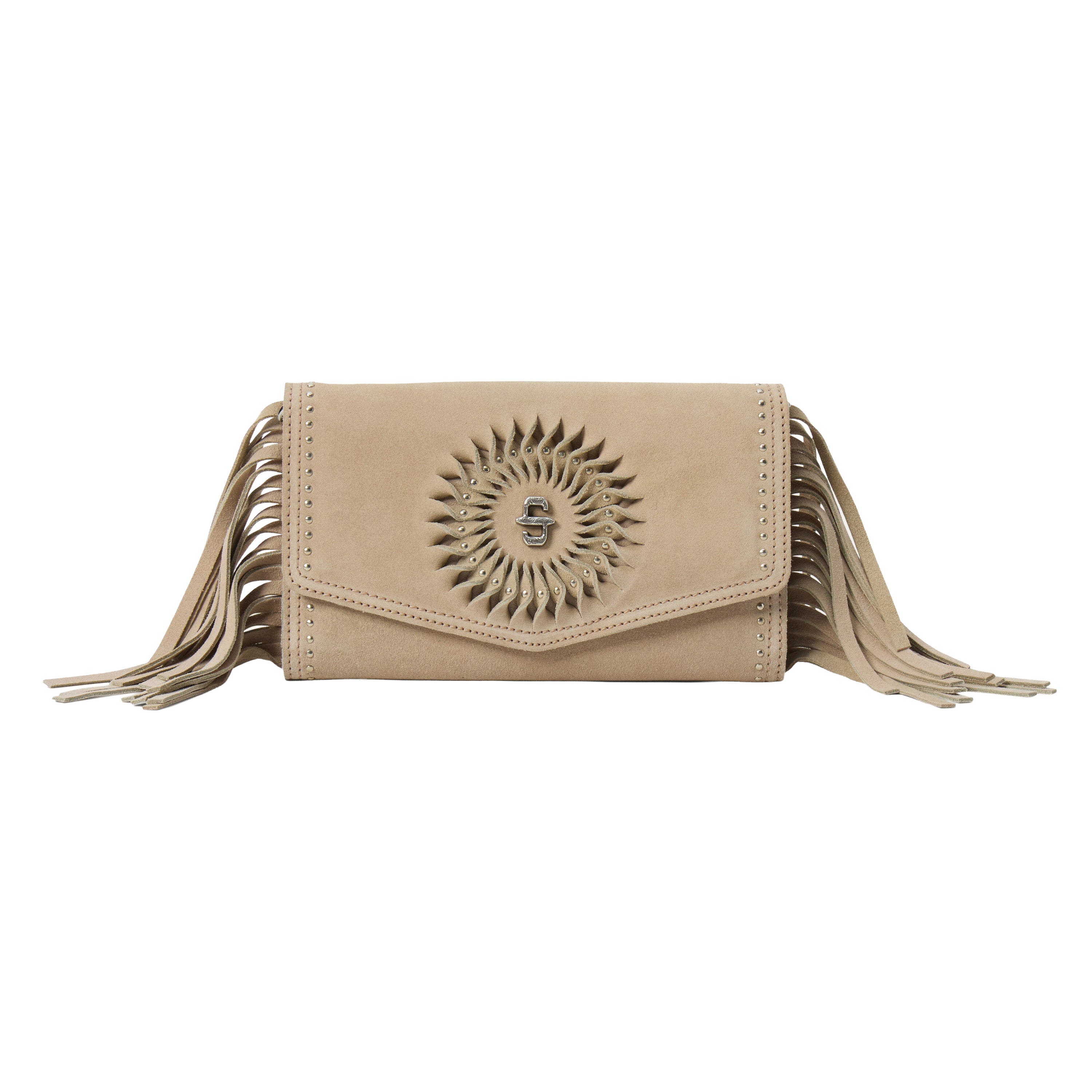 Stetson 9513000-934-NZ Purse, Women's, Spiral Suede Fringed Clutch, Stetson Concho, Sand