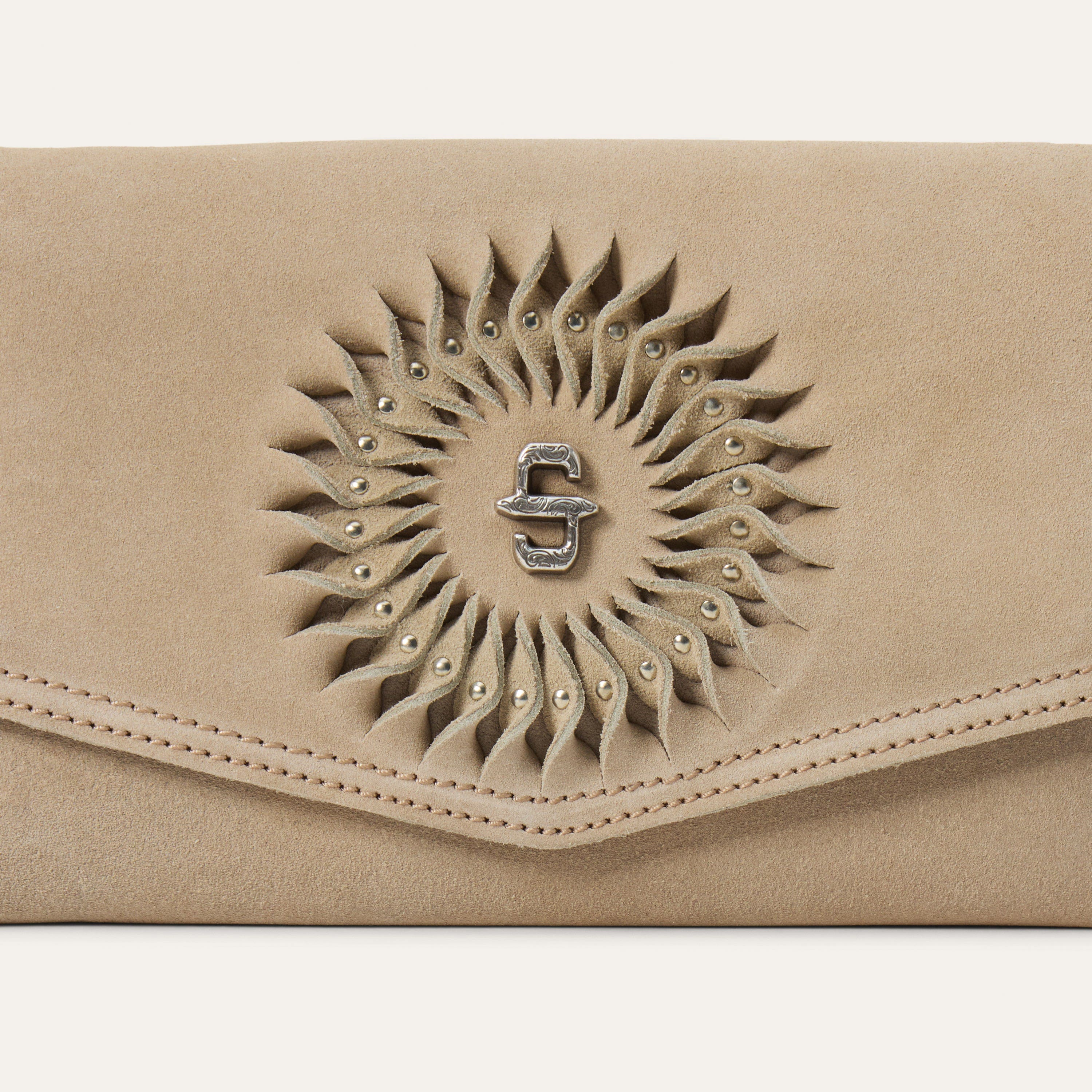 Stetson 9513000-934-NZ Purse, Women's, Spiral Suede Fringed Clutch, Stetson Concho, Sand
