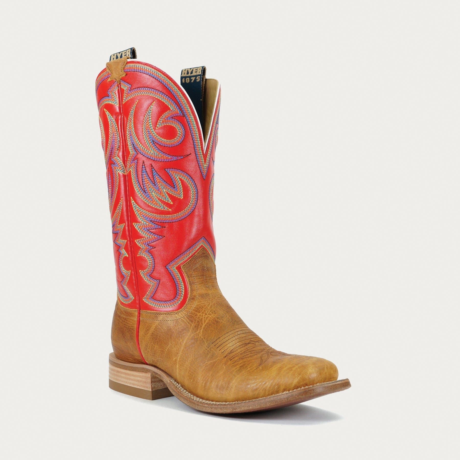 Hyer Men's Sawyer Series Western Boots, 9, D W, Red/Tan, Leather Upper