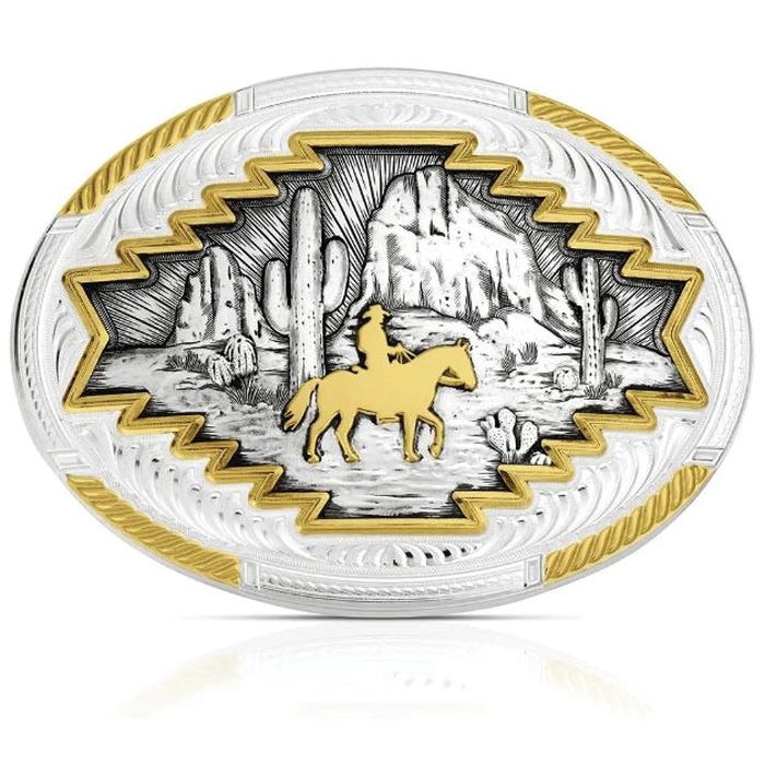 Montana Silversmiths Etched Desert Oval Belt Buckle – Swivel Closure