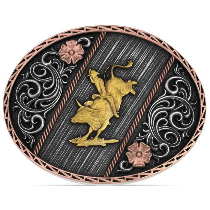 Montana Silversmiths Rustic Rose Bull Rider Belt Buckle – Swivel Closure