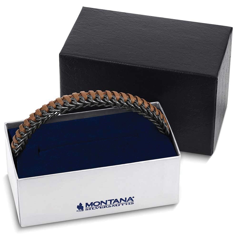 Montana Silversmiths BC6441 Bracelet, Men's, One-Size, Outrider Braided, Leather/Stainless Steel
