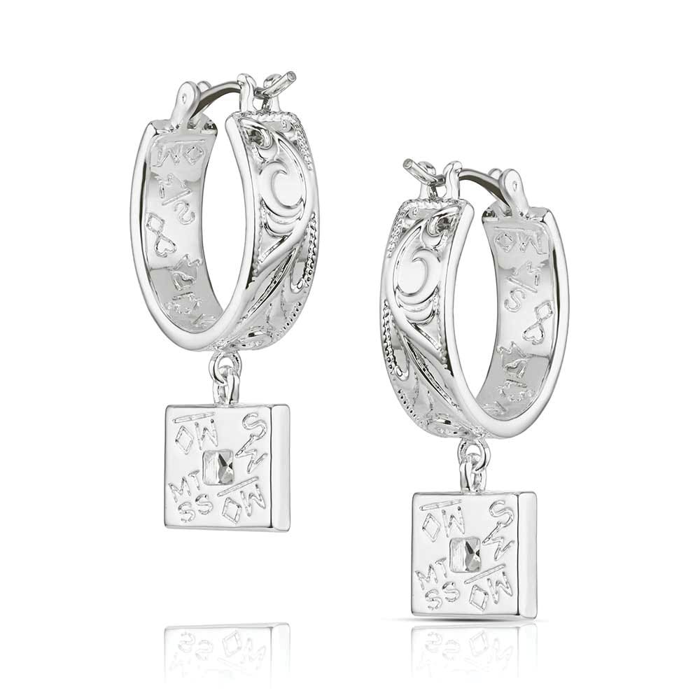 Montana Silversmiths ER6456 Earrings, Women's, Desert Whirl Engraved Hoop, Cubic Zirconia Gemstone