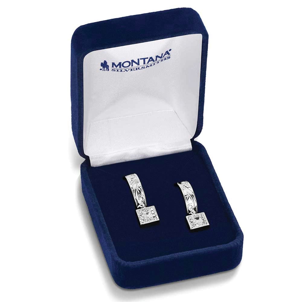 Montana Silversmiths ER6456 Earrings, Women's, Desert Whirl Engraved Hoop, Cubic Zirconia Gemstone