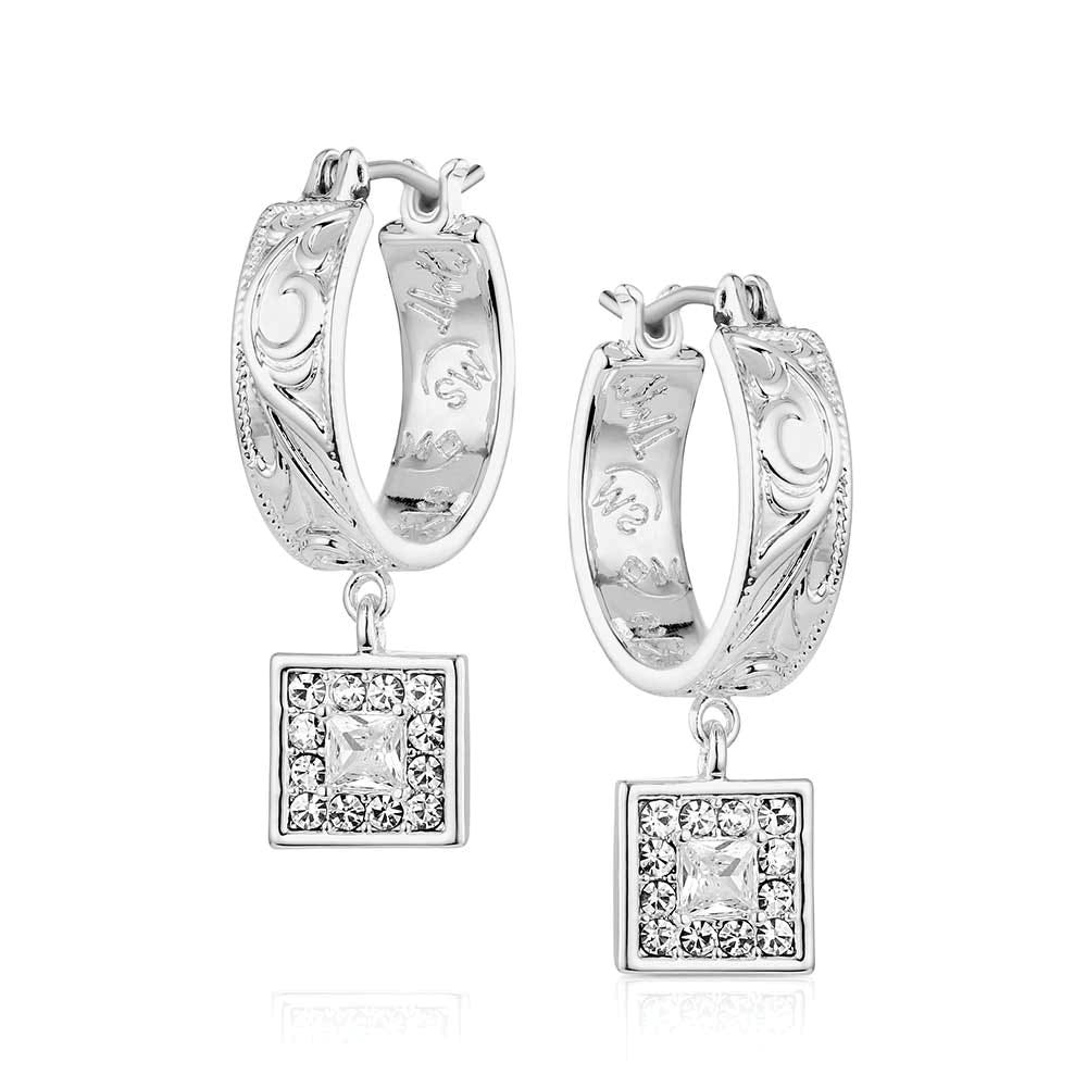 Montana Silversmiths ER6456 Earrings, Women's, Desert Whirl Engraved Hoop, Cubic Zirconia Gemstone