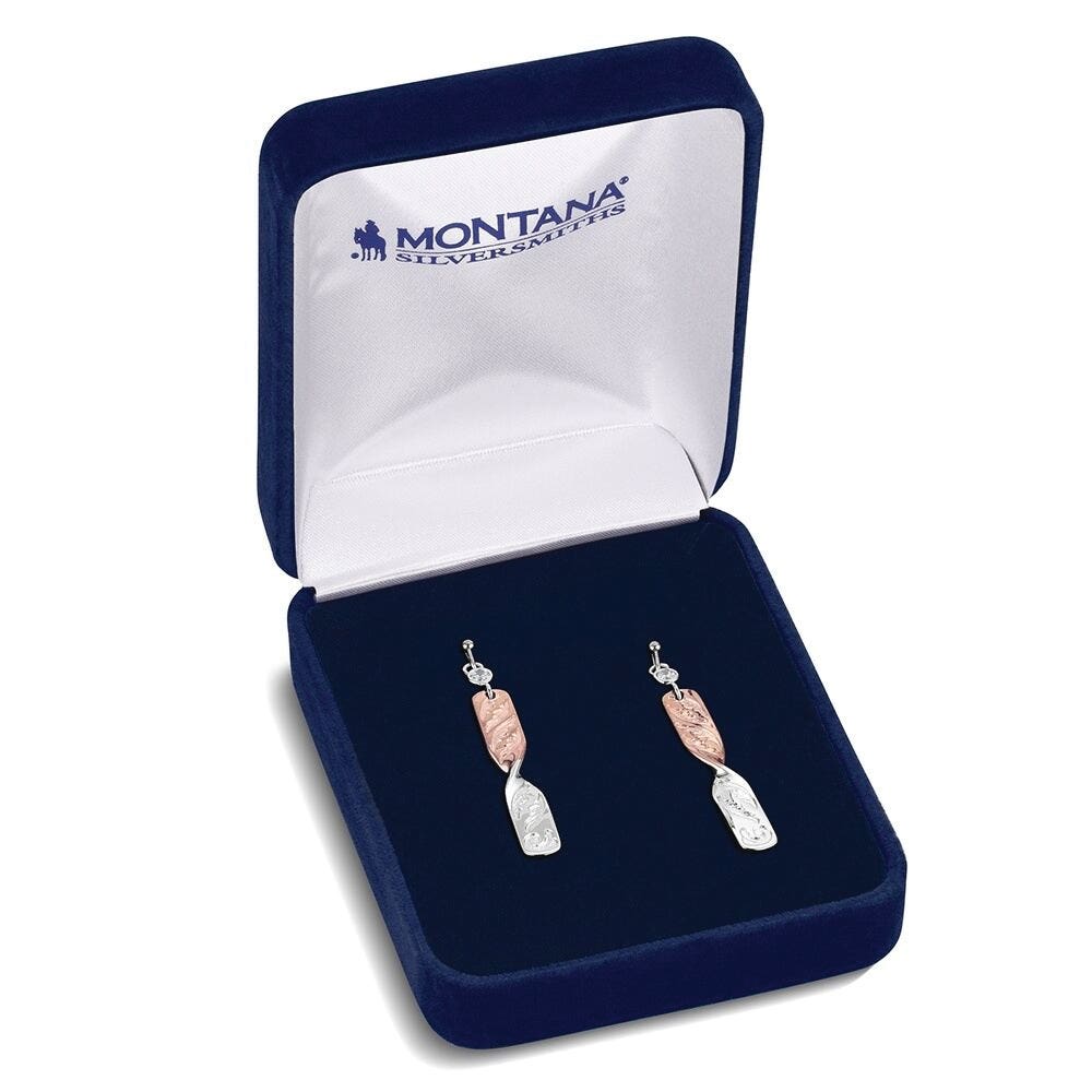 Montana Silversmiths ER6462 Earrings, Dangle, Flatland Twister, Cubic Zirconia Gemstone, Brass/Stainless Steel