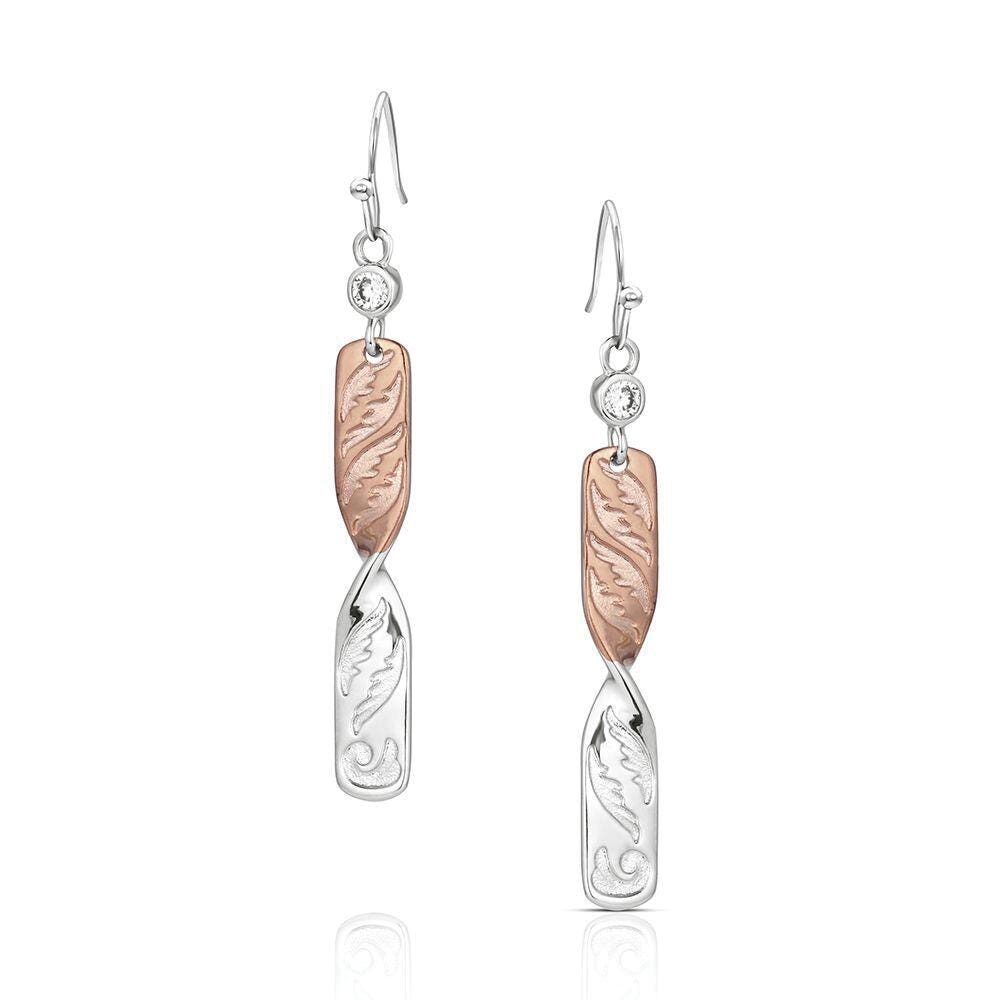 Montana Silversmiths ER6462 Earrings, Dangle, Flatland Twister, Cubic Zirconia Gemstone, Brass/Stainless Steel