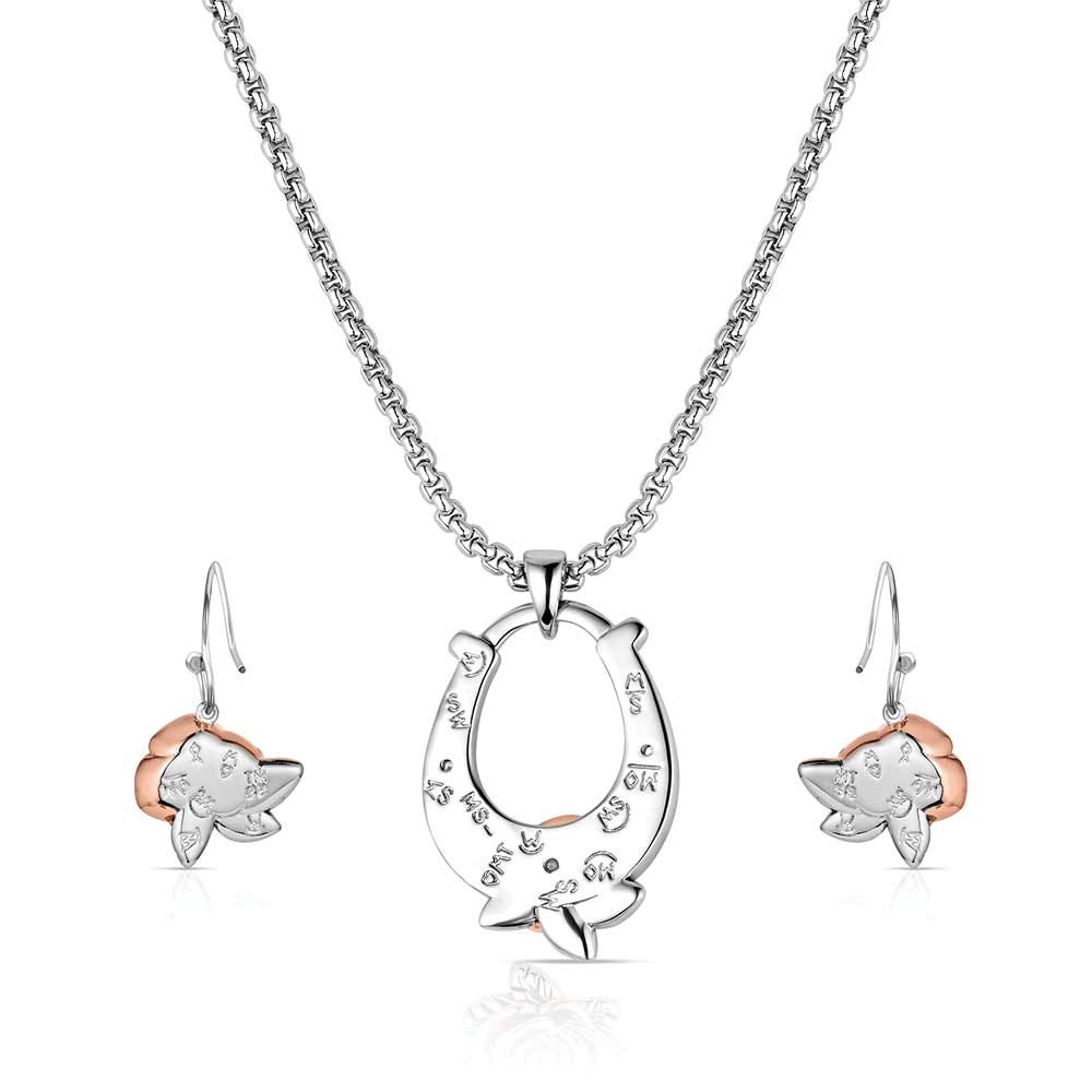 Montana Silversmiths JS6469 Jewelry Set, Women's, Ride for the Roses, Cubic Zirconia, Turquoise Gemstone, Blue Gemstone
