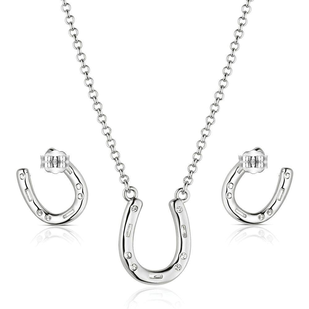 Montana Silversmiths JS6479 Jewelry Set, Women's, One-Size, Lucky Stride Horseshoe, Cubic Zirconia Gemstone