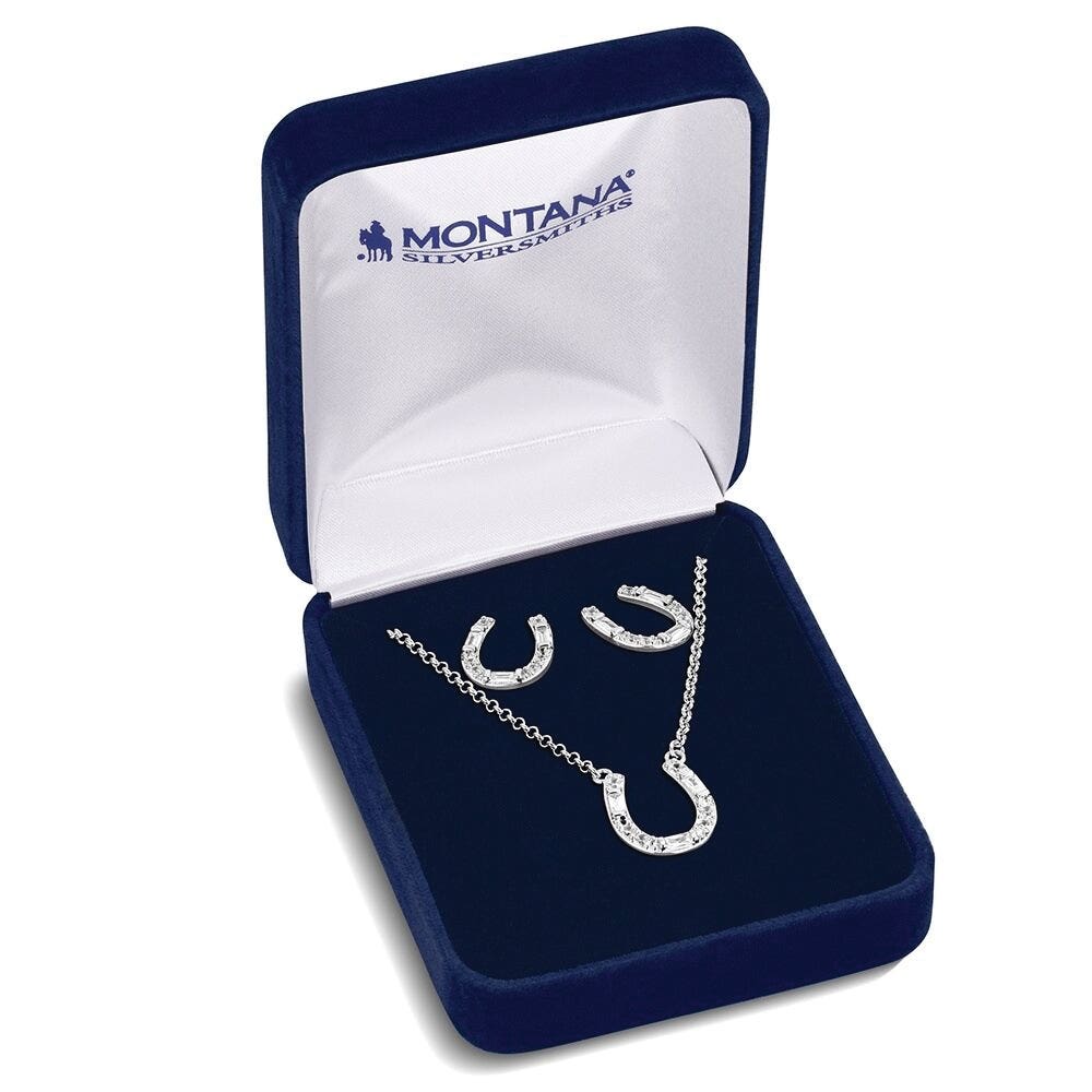 Montana Silversmiths JS6479 Jewelry Set, Women's, One-Size, Lucky Stride Horseshoe, Cubic Zirconia Gemstone