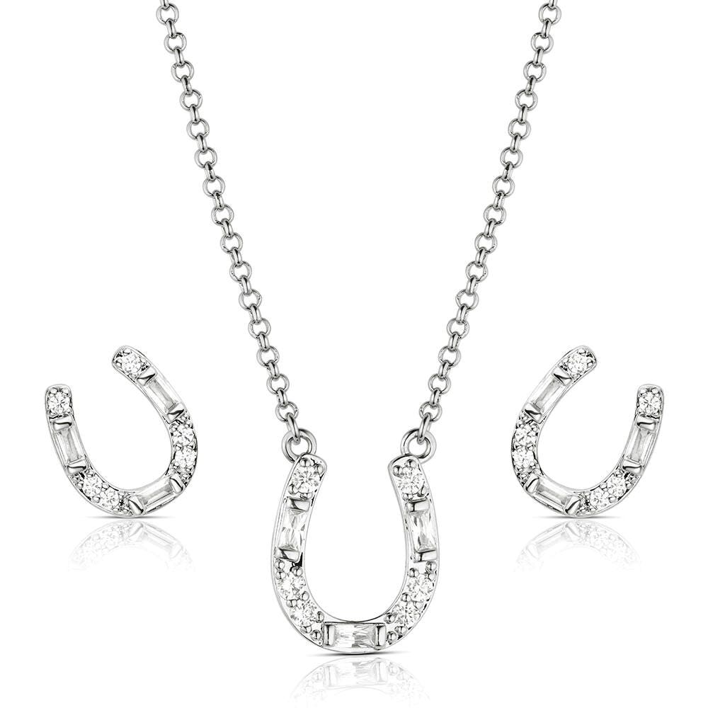 Montana Silversmiths JS6479 Jewelry Set, Women's, One-Size, Lucky Stride Horseshoe, Cubic Zirconia Gemstone