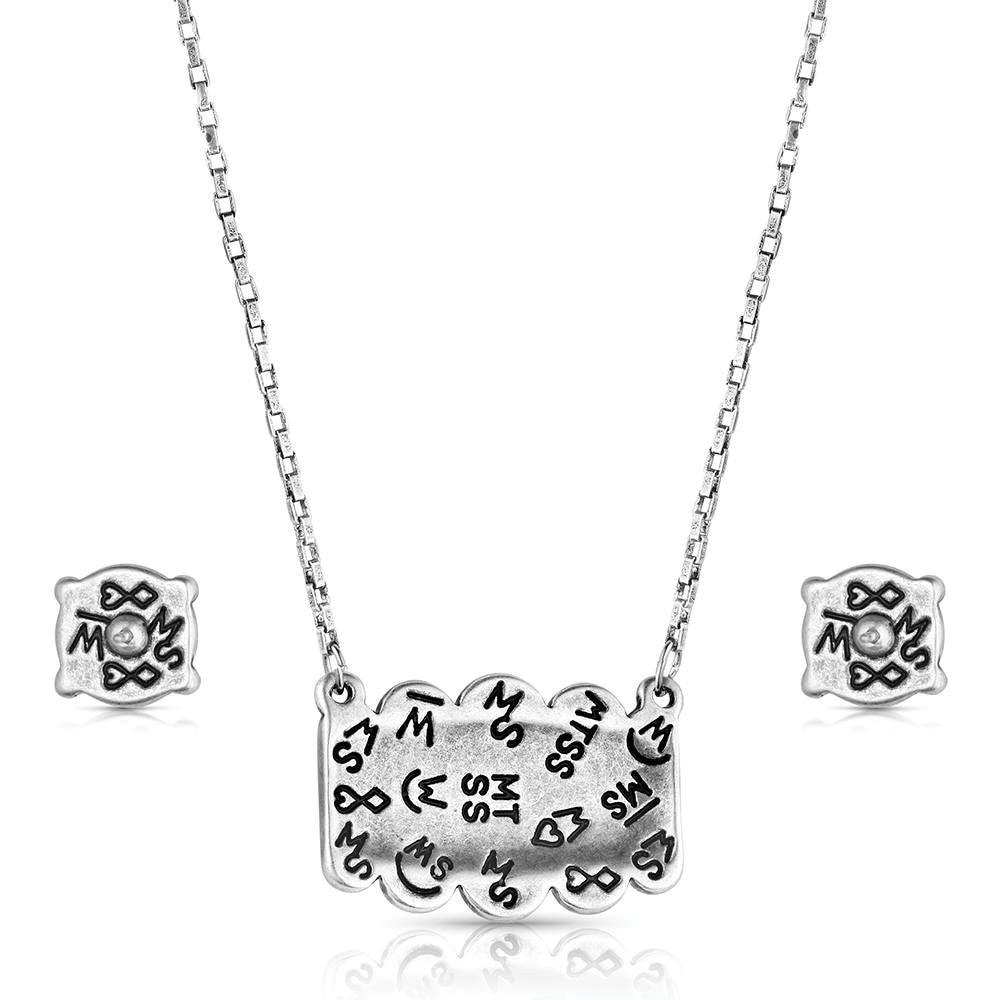 Montana Silversmiths JS6487 Jewelry Set, One-Size, Peaks, Scalloped, Turquoise Gemstone, Stainless Steel/Zinc Alloy