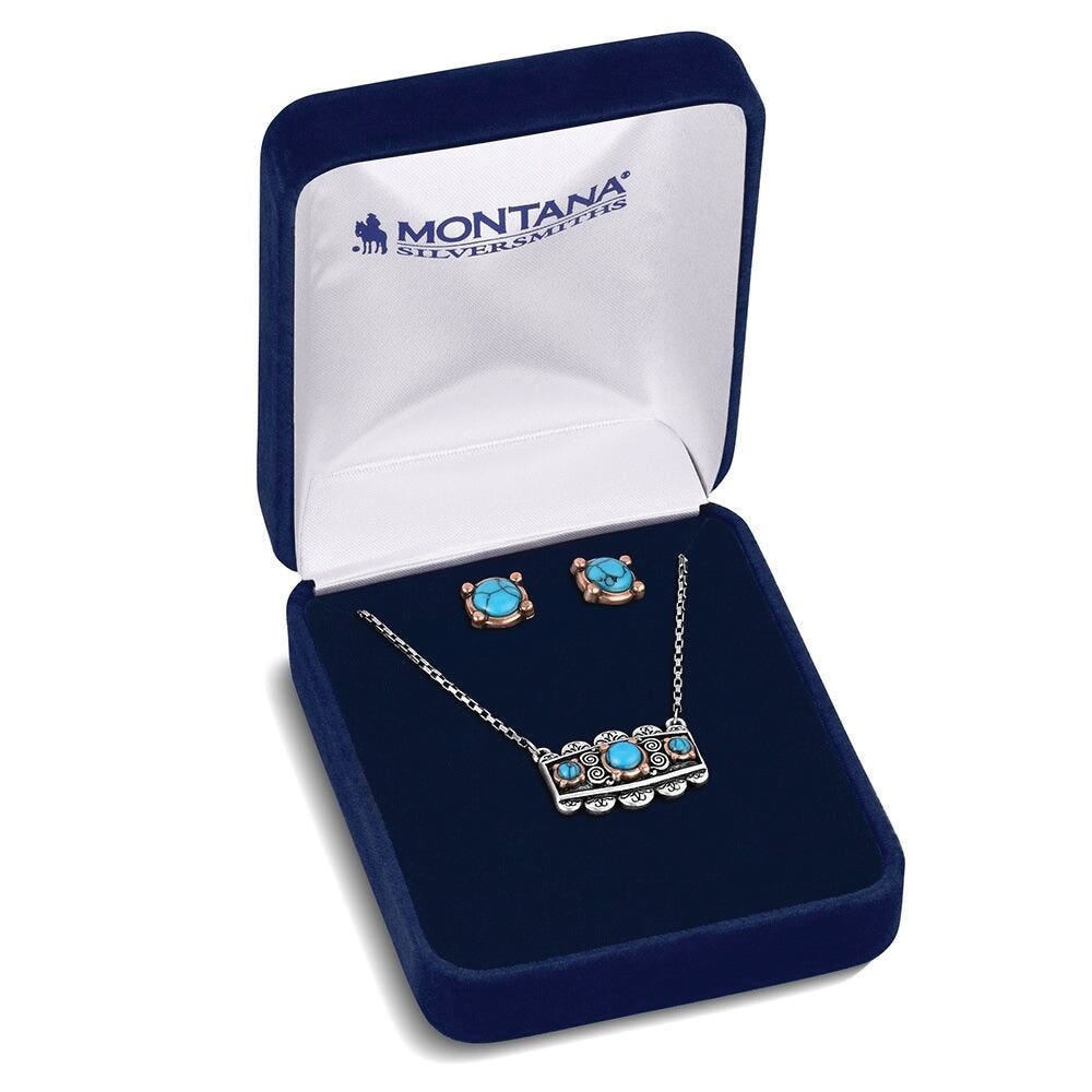 Montana Silversmiths JS6487 Jewelry Set, One-Size, Peaks, Scalloped, Turquoise Gemstone, Stainless Steel/Zinc Alloy