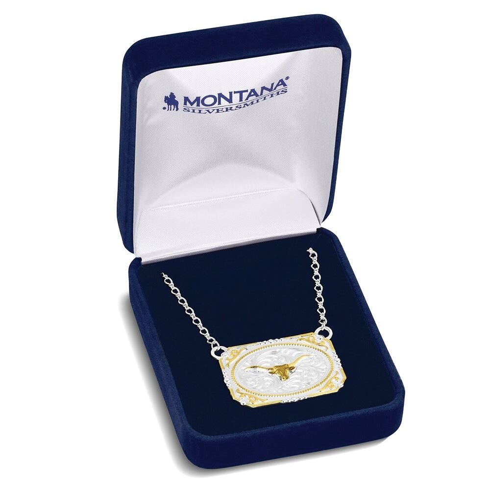 Montana Silversmiths NC6408-384S Necklace, Two-Tone, Women's, One-Size, Western Buckle with Longhorn, Brass