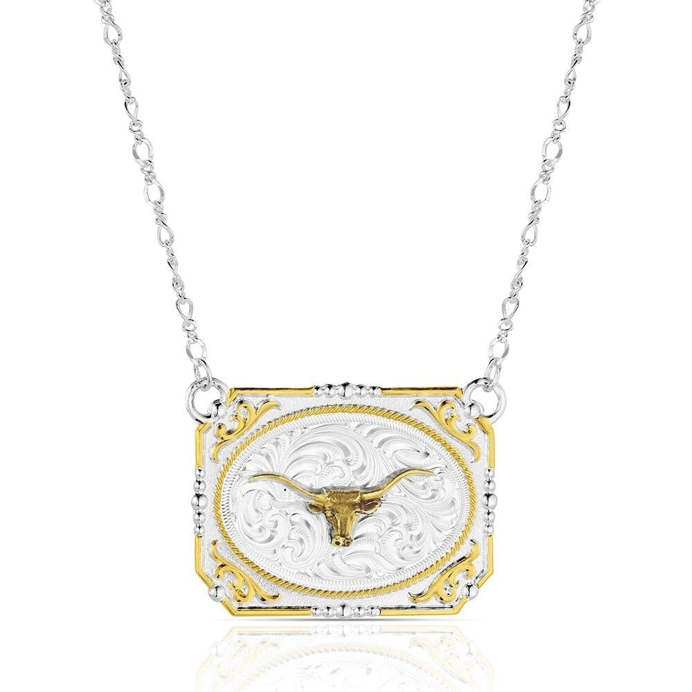 Montana Silversmiths NC6408-384S Necklace, Two-Tone, Women's, One-Size, Western Buckle with Longhorn, Brass