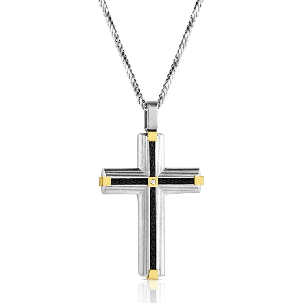 Montana Silversmiths NC6436 Necklace, Men's, One-Size, Golden Points Cross, Stainless Steel