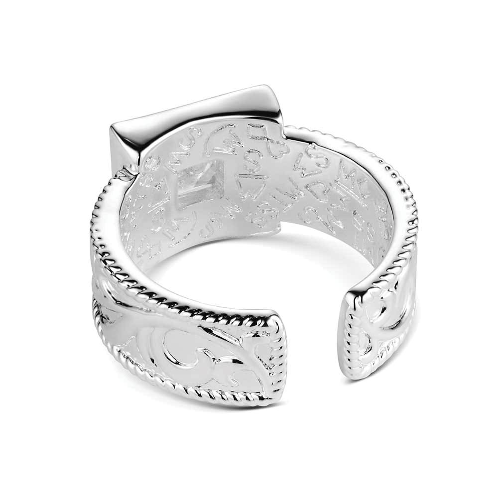 Montana Silversmiths RG6456 Open Ring, Women's, One-Size, Desert Whirl Engraved, Cubic Zirconia Gemstone, Clear Gemstone