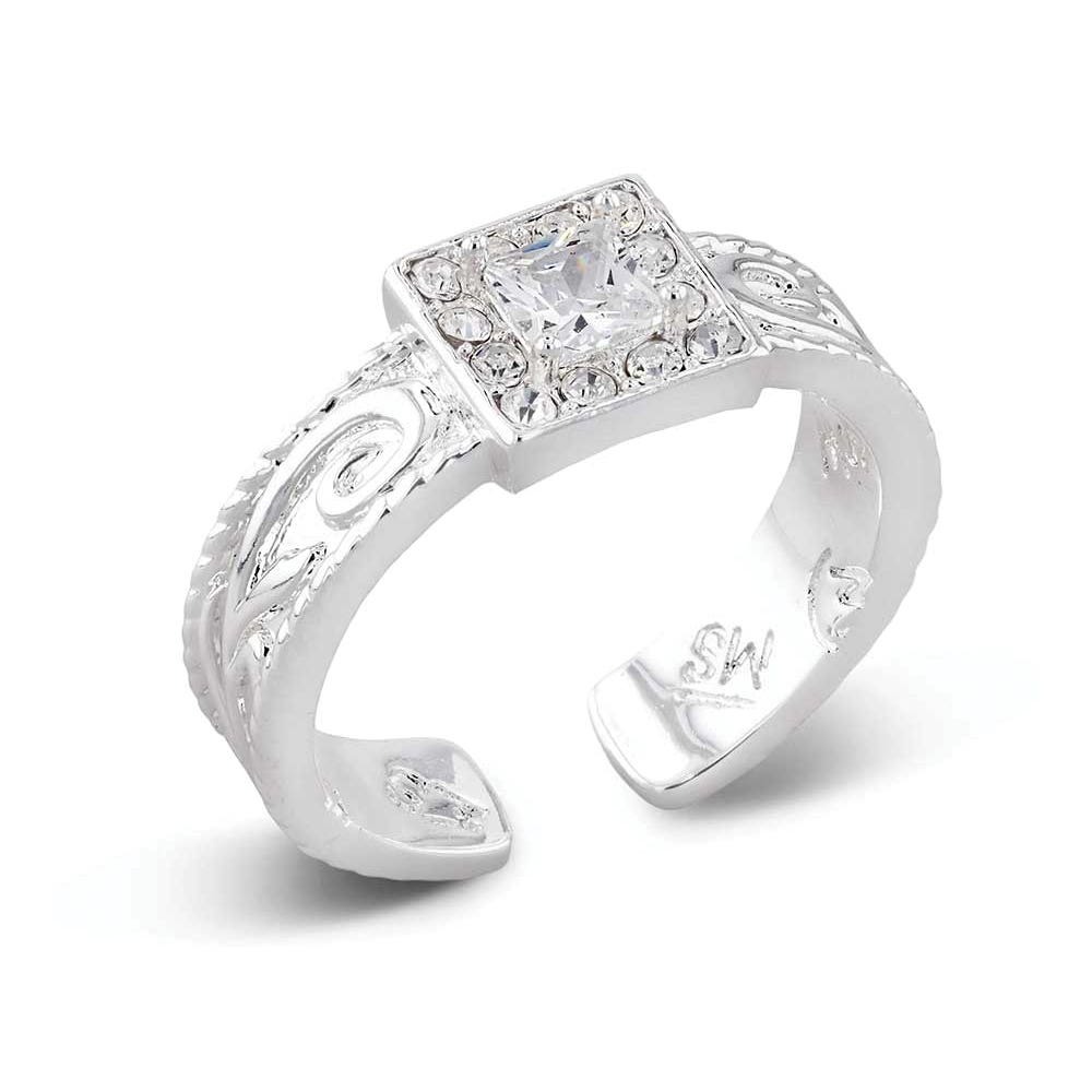 Montana Silversmiths RG6456 Open Ring, Women's, One-Size, Desert Whirl Engraved, Cubic Zirconia Gemstone, Clear Gemstone