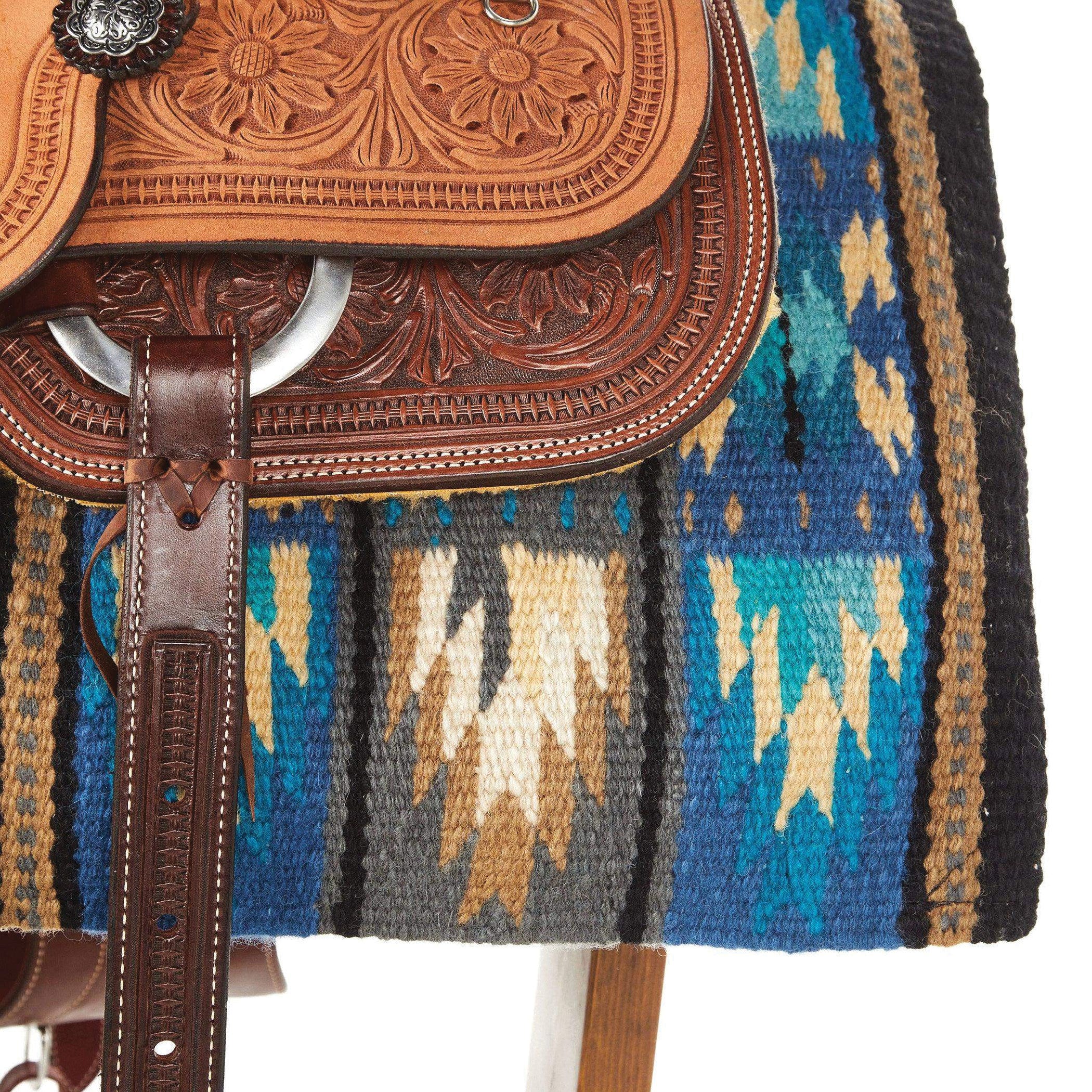 Mayatex 1469-3 Saddle Blanket, New Zealand Wool, Black/Blue/Charcoal/Show Turquoise/Soft Turquoise