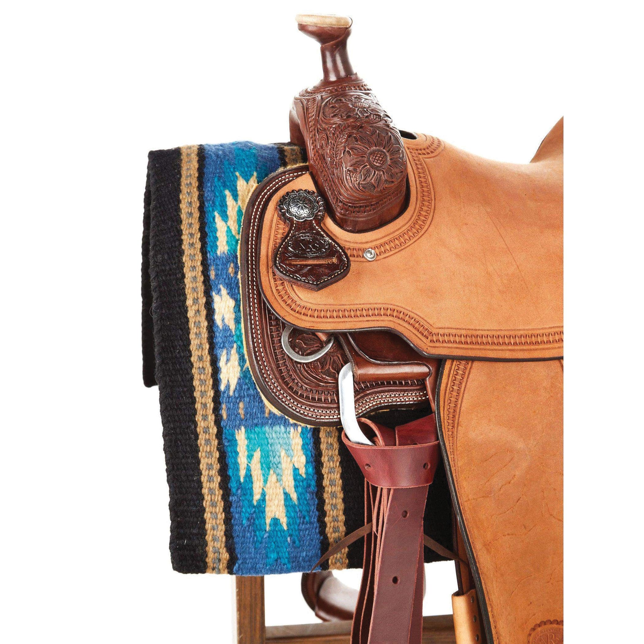 Mayatex 1469-3 Saddle Blanket, New Zealand Wool, Black/Blue/Charcoal/Show Turquoise/Soft Turquoise