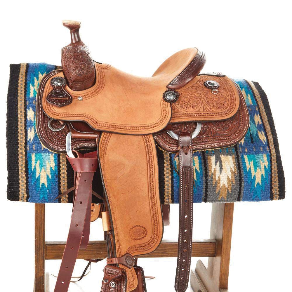 Mayatex 1469-3 Saddle Blanket, New Zealand Wool, Black/Blue/Charcoal/Show Turquoise/Soft Turquoise
