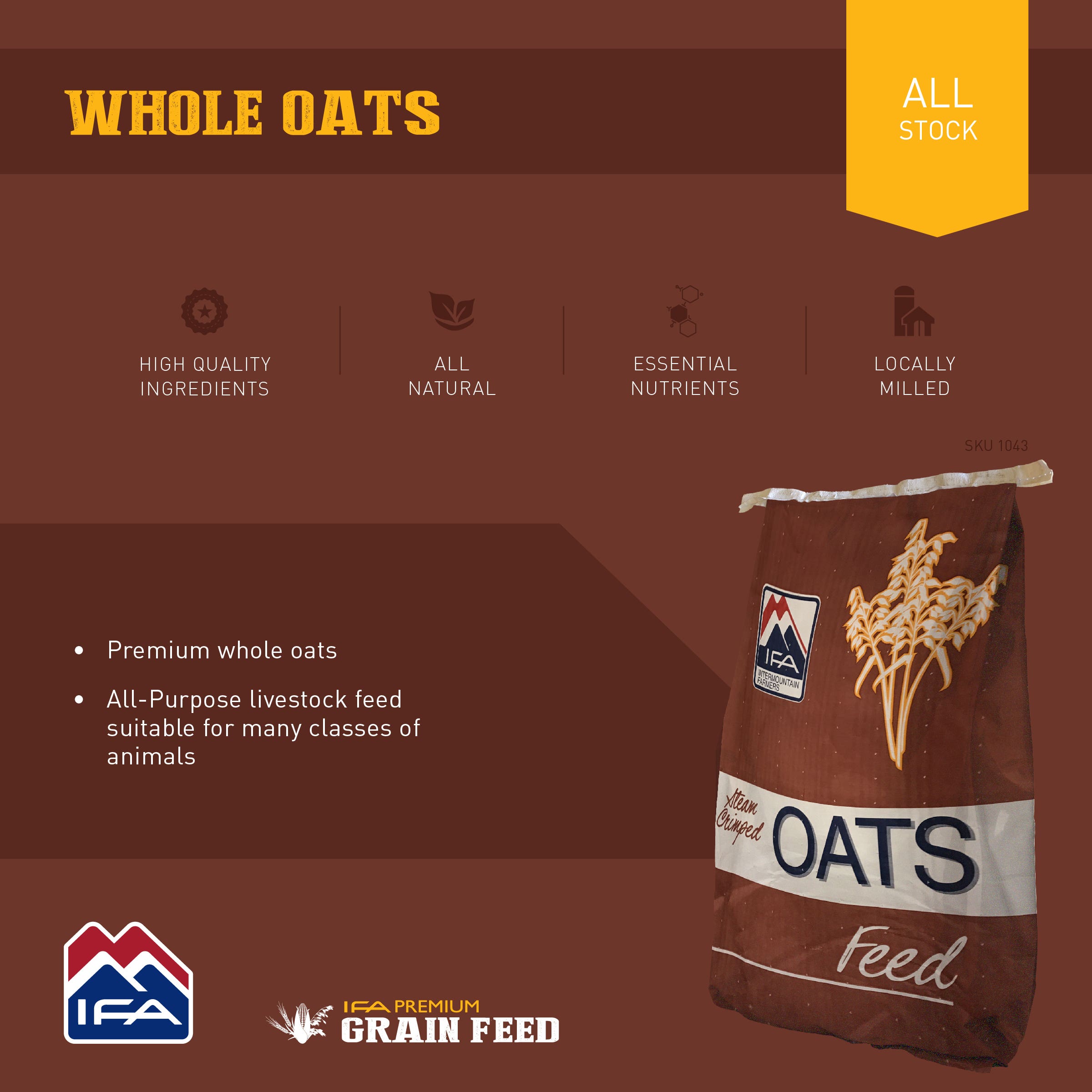 IFA Whole Oats Grain Feed, 50 Lb. Bag