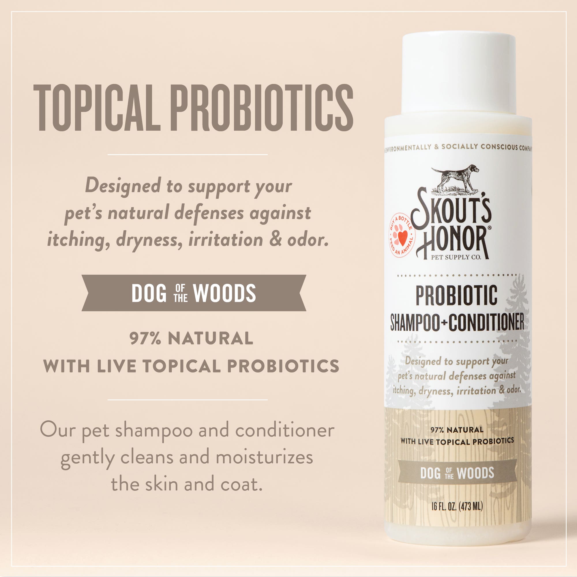 Skout's Pet Probiotic Shampoo and Conditioner, Sandalwood Vanilla, 16 oz