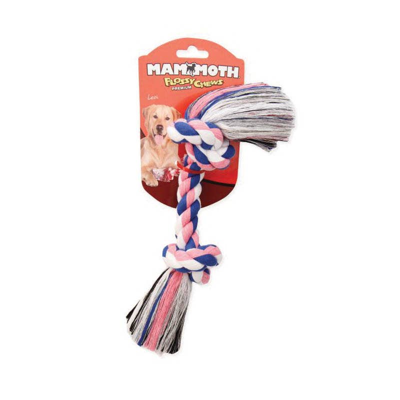 Mammoth Flossy Chews Dog Toy, L, 2-Knot Bone, Cotton, Multi-Color