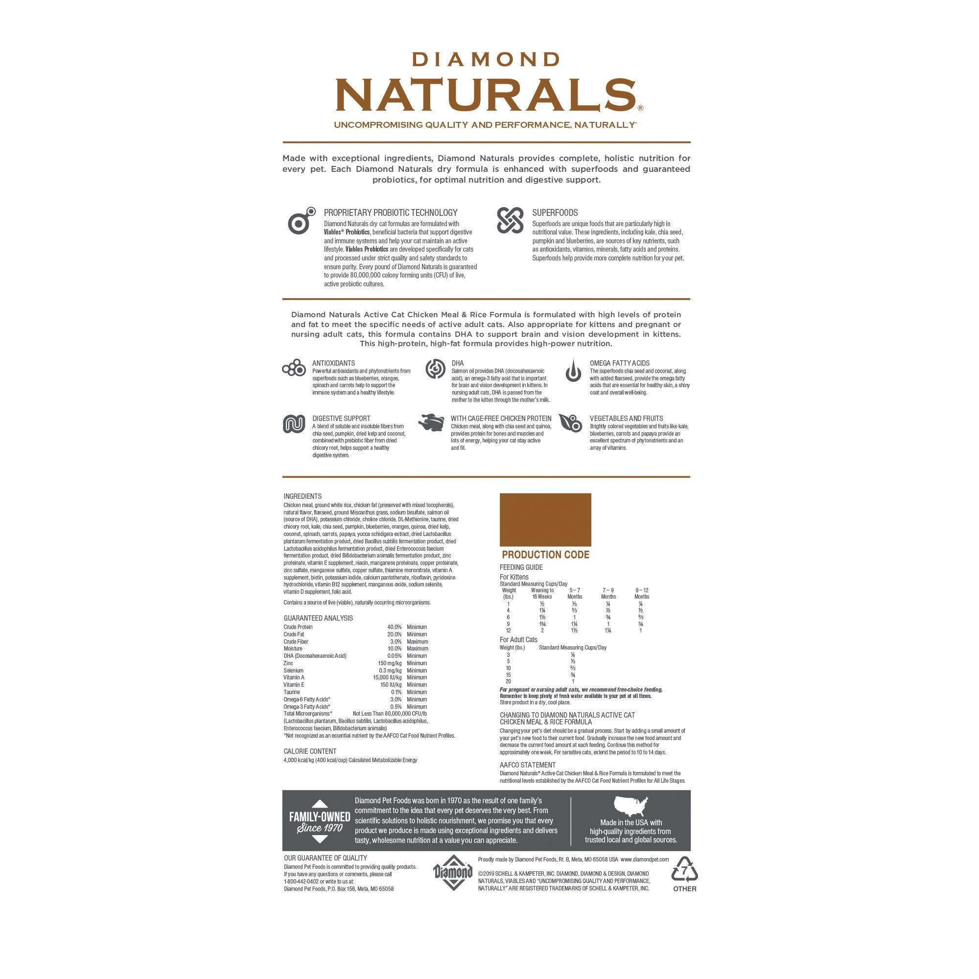 Diamond Naturals Active Cat Chicken Meal & Rice Formula, 18 lb bag