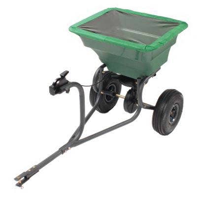 Precision Tow Behind Broadcast Spreader, 75 lb Hopper, Steel Frame, Plastic Hopper, Pneumatic Wheel