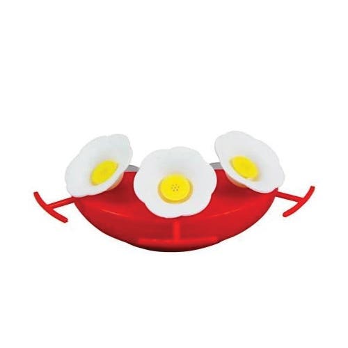 Heath Bird Feeder, 6 oz, 3-Port/Perch, Plastic, Red, 8-1/2 in H, Suction Cups