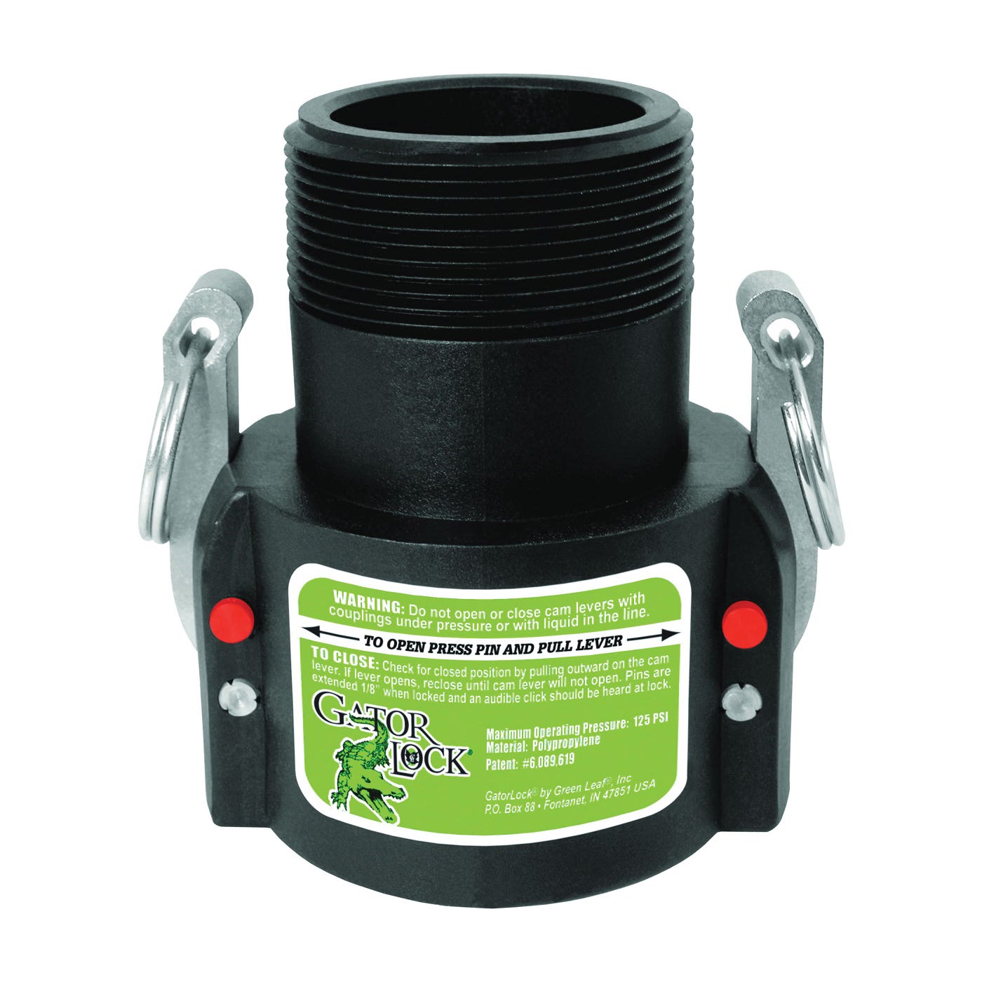 Green Leaf GLP 150 B Cam Lever Coupling, 1-1/2 in, Female x MNPT, Glass Filled Polypropylene