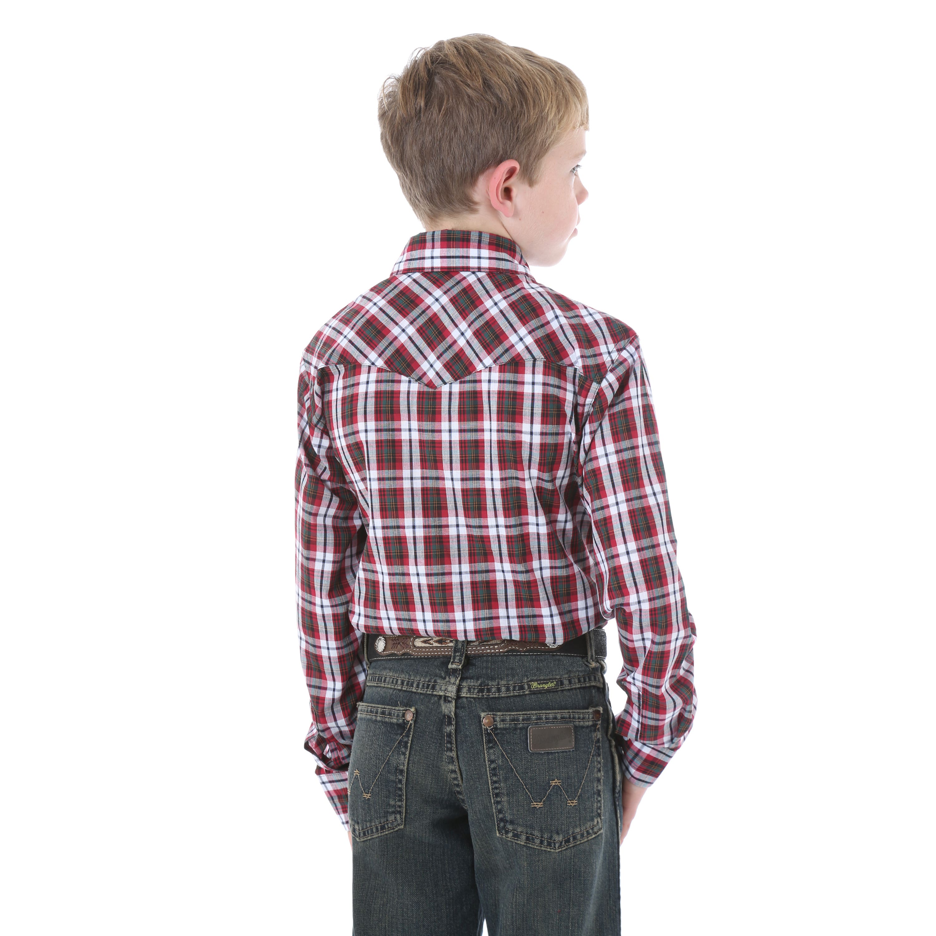 Wrangler Kid's Western Shirt, Boy's, L, Cotton/Polyester, Assorted, Plaid Print/Pattern, Spread Collar