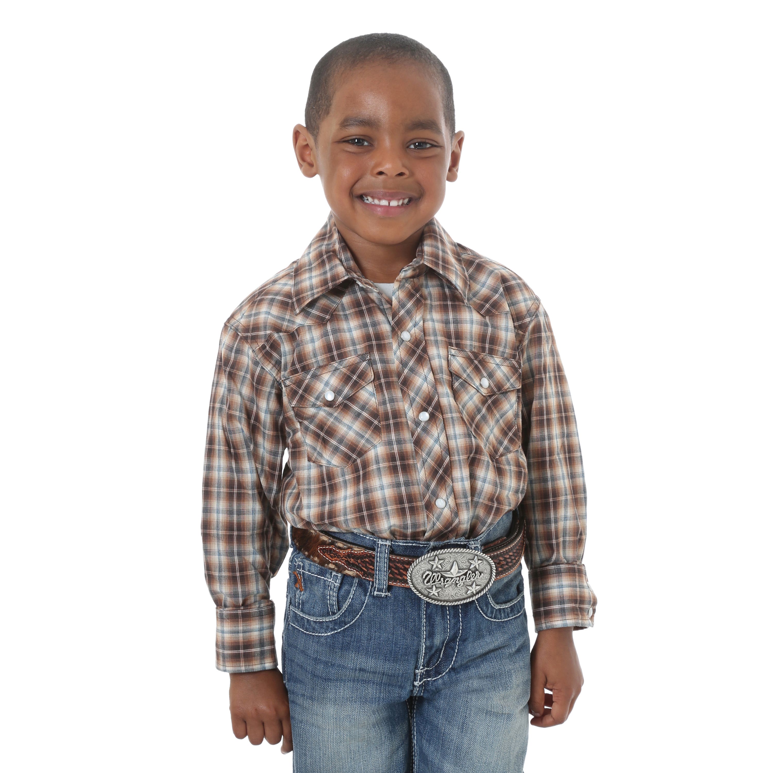 Wrangler Kid's Western Shirt, Boy's, L, Cotton/Polyester, Assorted, Plaid Print/Pattern, Spread Collar