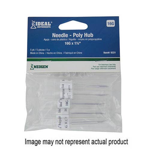 Ideal 9362 Hub Needle, Polypropylene/Stainless Steel, 20 ga, 1/2 in L, 25/PK