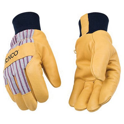 Heatkeep 1927KW-S Gloves, S, 12 in L, Angled Wing Thumb, Knit Wrist Cuff, Pigskin, Gold