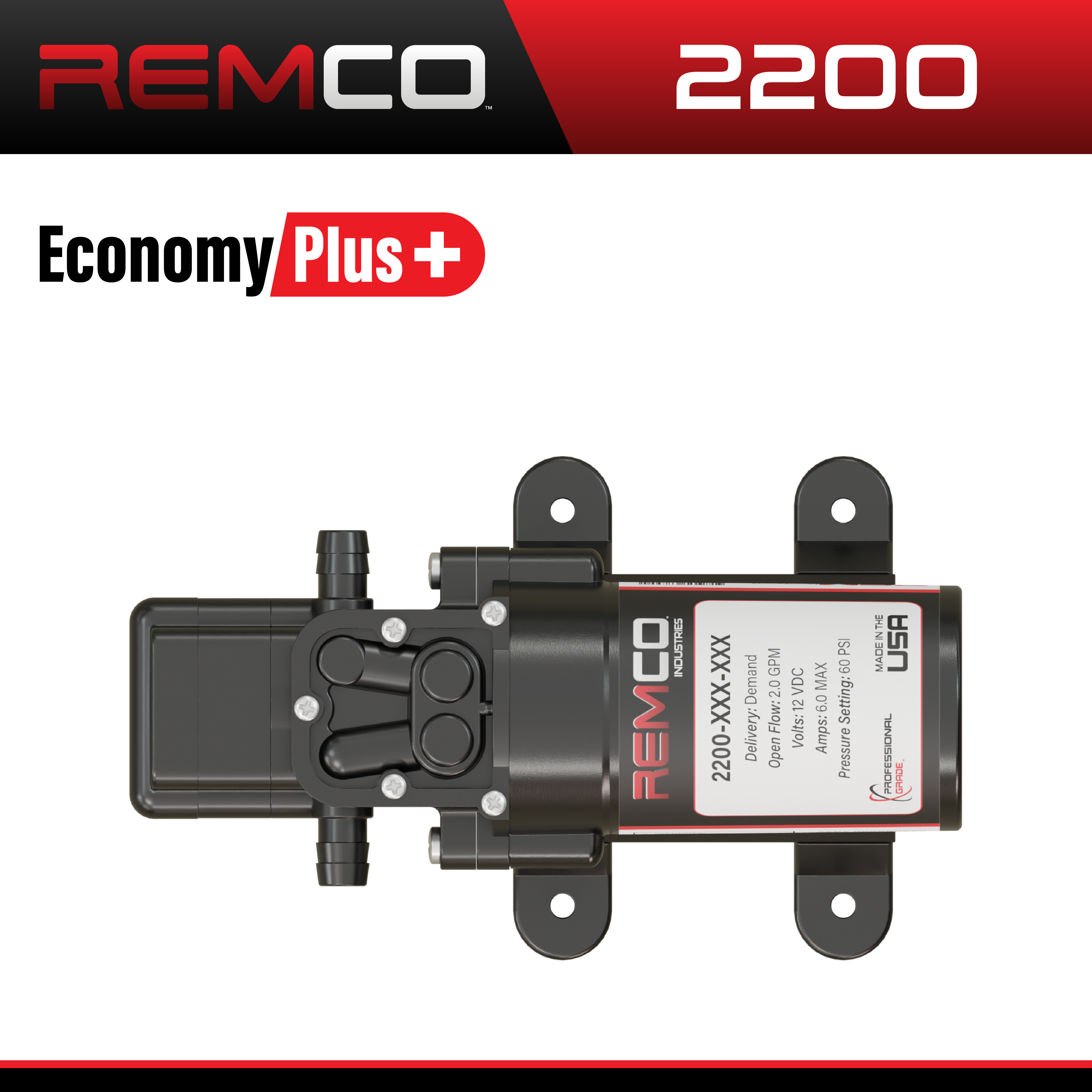 Remco Economy Plus Series Standard Water Pump, 3 A, 12 VDC, 3/8 in Outlet