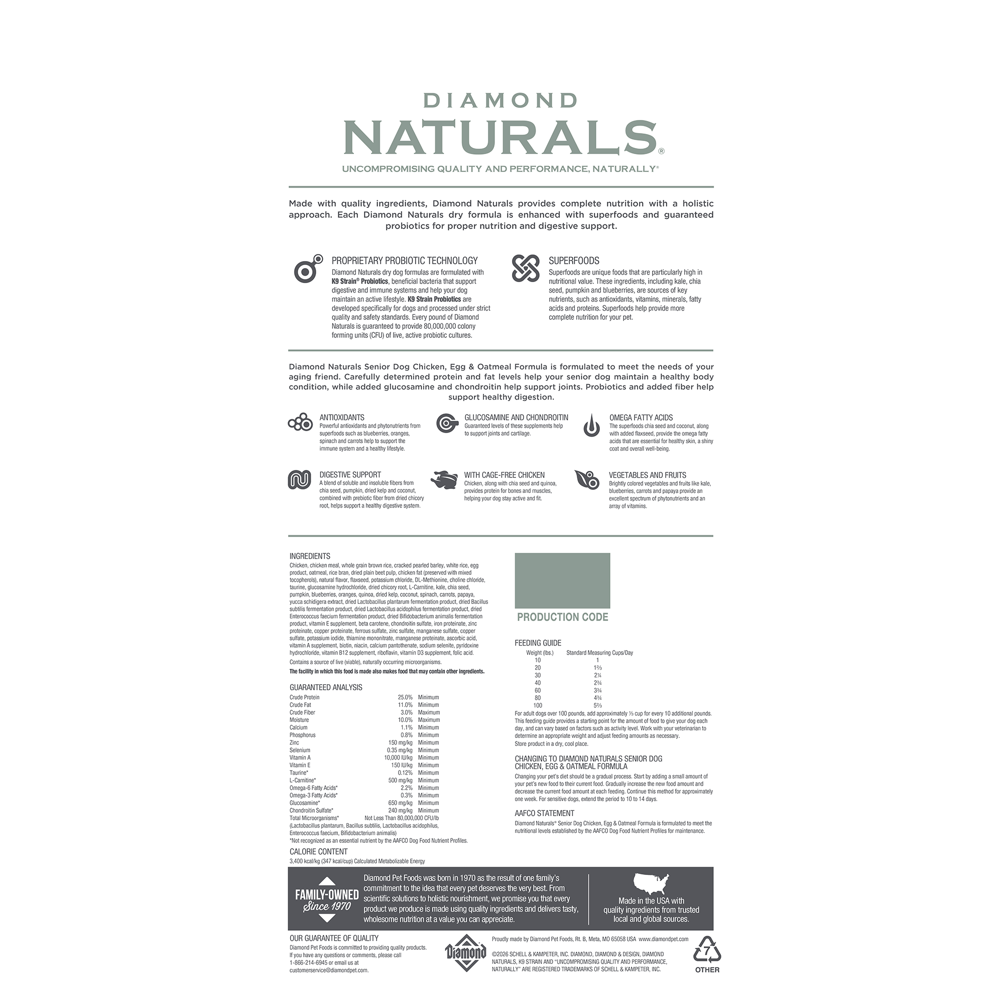 Diamond Naturals Senior Dog Chicken, Egg & Oatmeal Dry Food, 35 lb