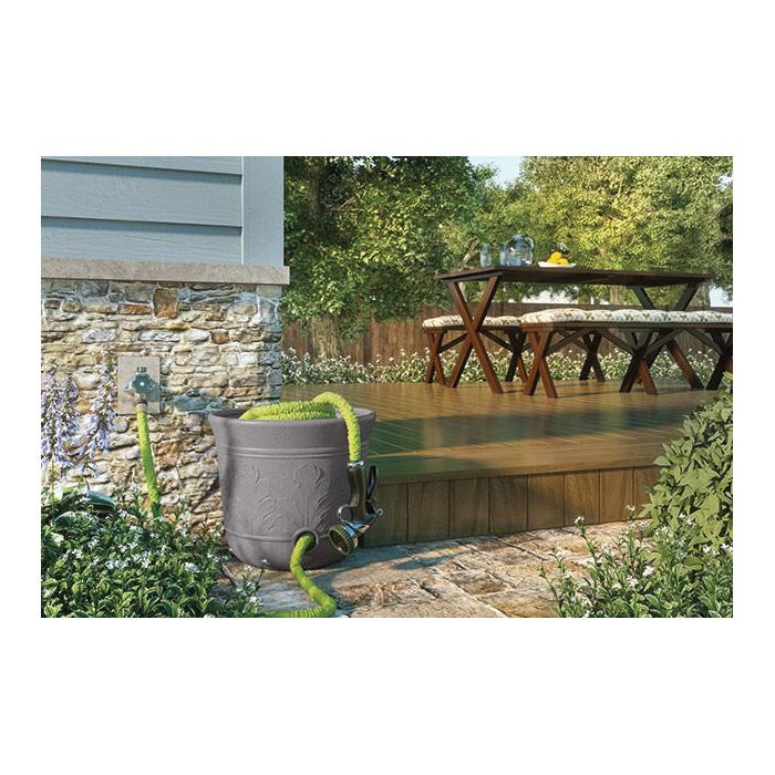 Suncast Hose Pot, 14 in Dia, 12 in H, Resin, Gray