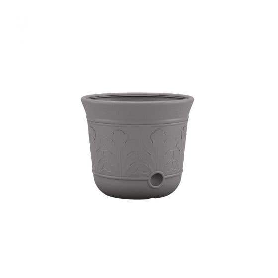 Suncast Hose Pot, 14 in Dia, 12 in H, Resin, Gray
