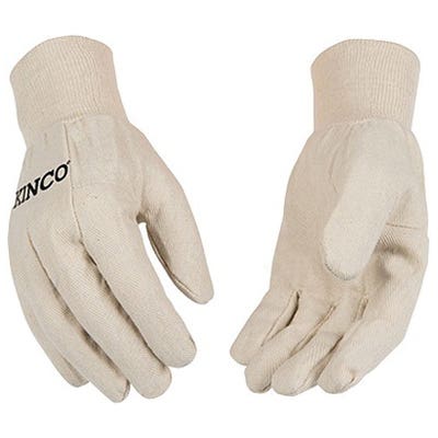 Kinco 808-XL Clute-Cut Work Gloves, Men's, XL, 11 in L, Straight, Wing Thumb, Knit Wrist Cuff, Canvas, Natural White