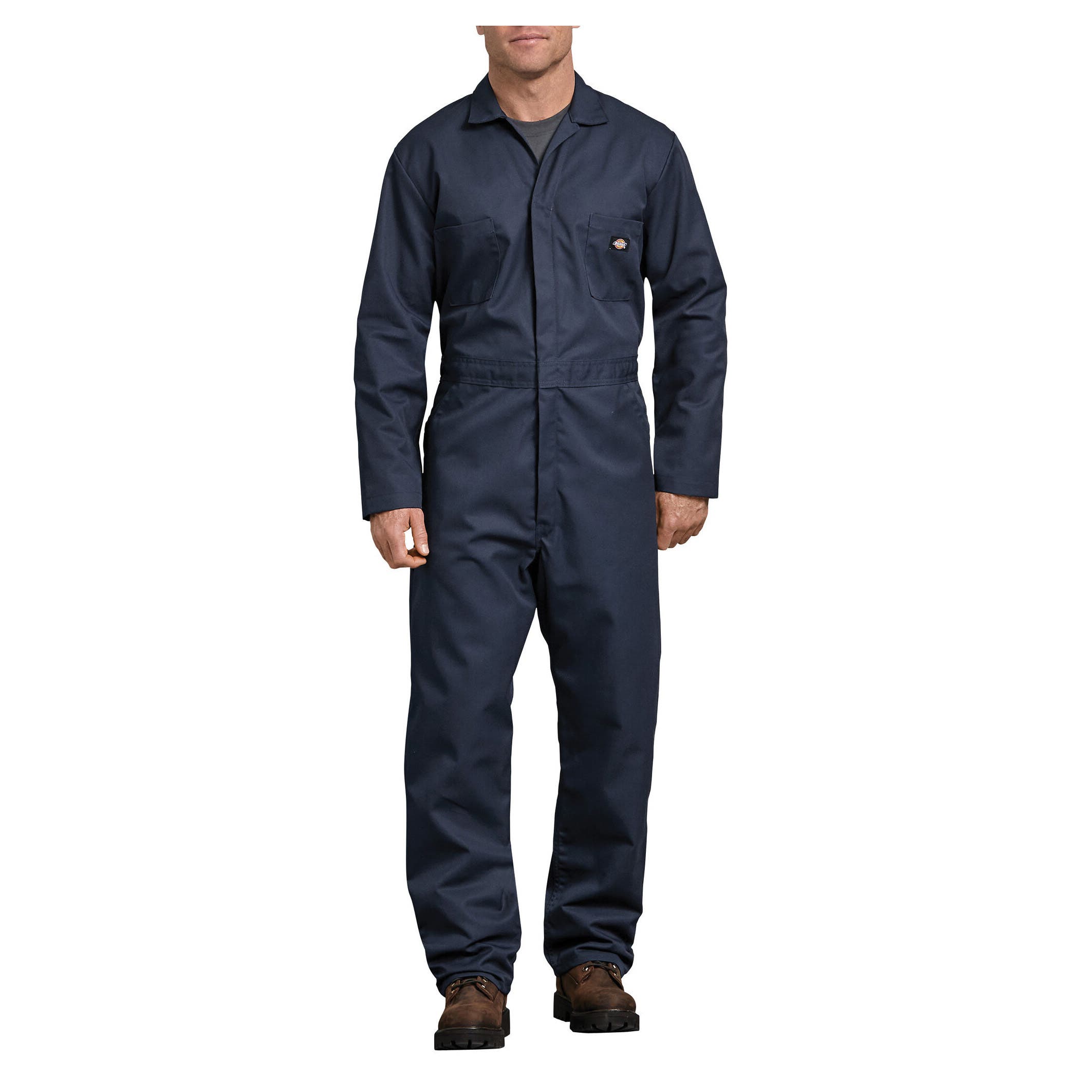 Dickies Coveralls, L, Fits to Chest Size: 42 to 44 in, Cotton/Polyester/Twill, Dark Navy, Generous Fit