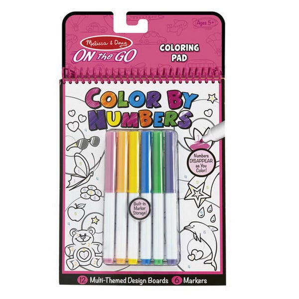 Melissa & Doug On-The-Go Color By Numbers Kids' Design Board, 6 in W, 0.2 in Thick, Pink