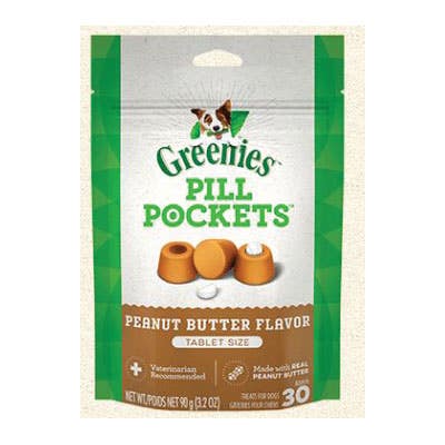 Greenies Pill Pockets 310126 Dog Treat, Tablet, Peanut Butter Flavor, 3.2 oz