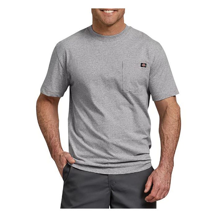 Dickies Men's Heavyweight Short Sleeve Pocket T-Shirt, Heather Gray, Tall, XL