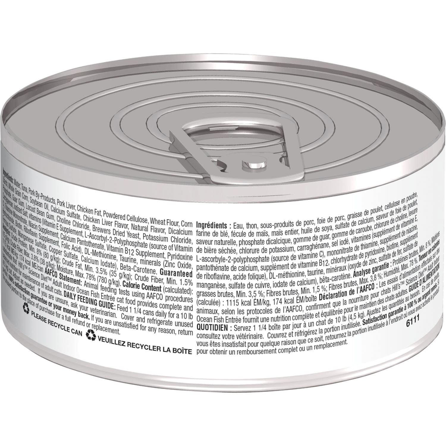 Science Diet 6111 Cat Food, Adult, Indoor Ocean Fish Entrée, 5 oz Can