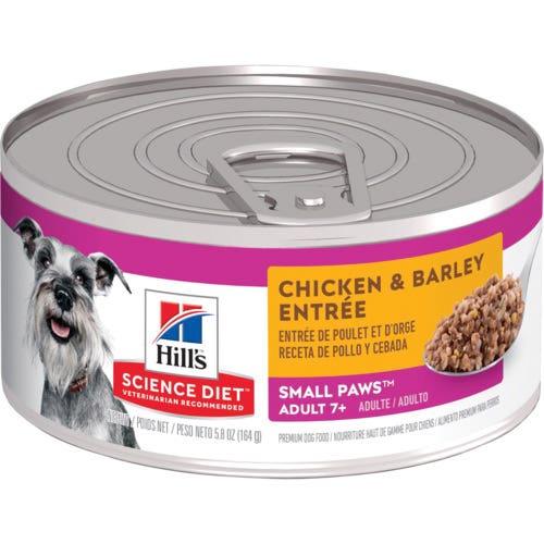 Science Diet Small Paws 4969 Dog Food, Adult 7+ Breed, Dry, Barley Entree, Chicken Meal Flavor, 5.8 oz Can
