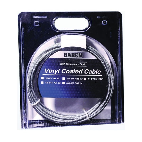 Baron 03205 Aircraft Cable, 3/16 to 1/4 in Dia, 50 ft L, 740 lb Working Load, Steel, Galvanized