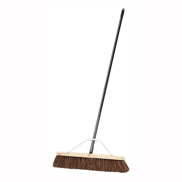 Harper Push Broom, 24 in Sweep Face, 3 in L Trim, Palmyra Fiber Bristle, Threaded, Metal Handle