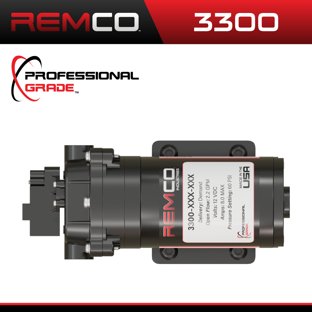 Remco ProFlo 3300 Series 3-Chamber Diaphragm Self-Priming Pump, 7.5 A, 12 VDC, 5/8, 3/4 in Outlet